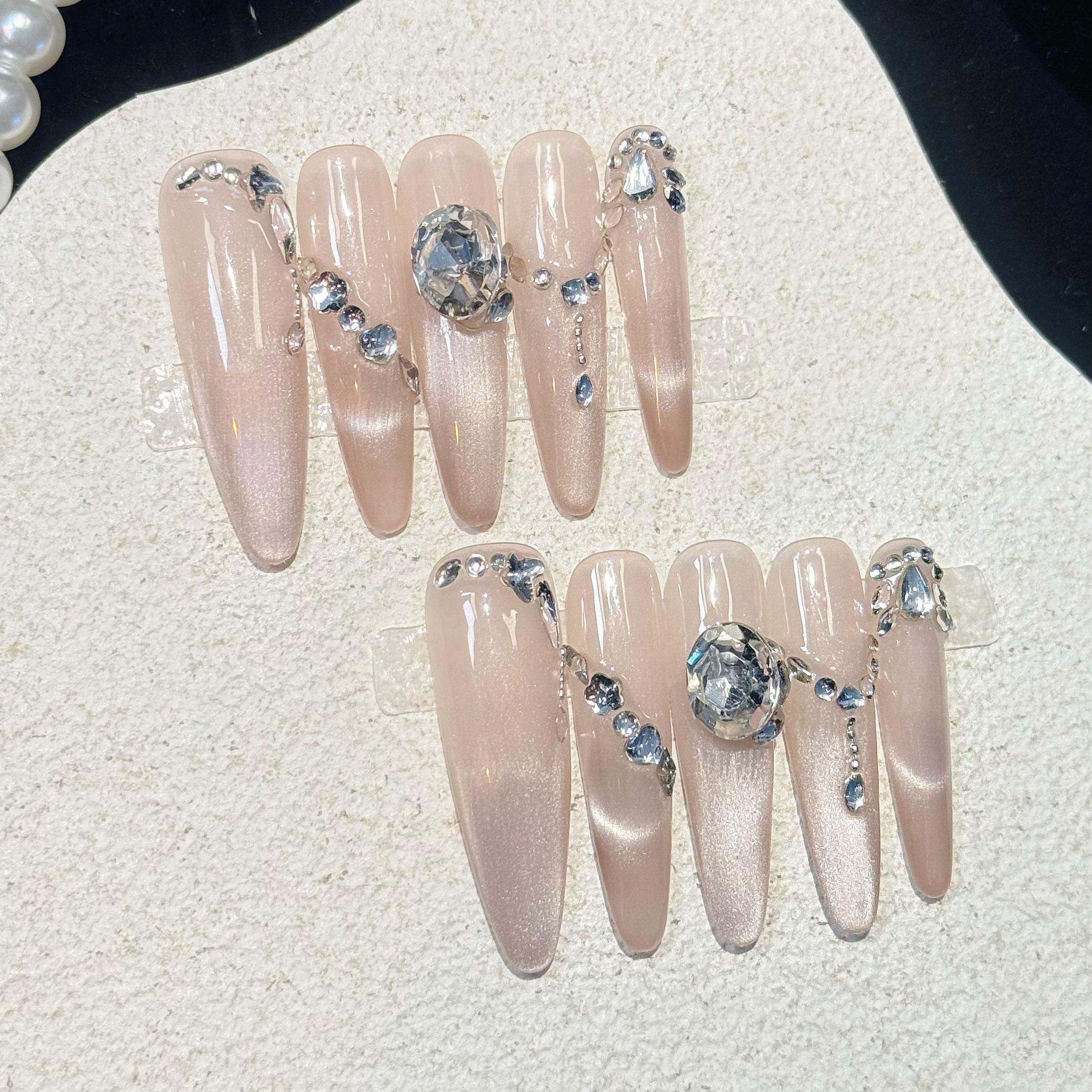 S7[清纯白月光]纯手工穿戴甲猫眼甲10片装