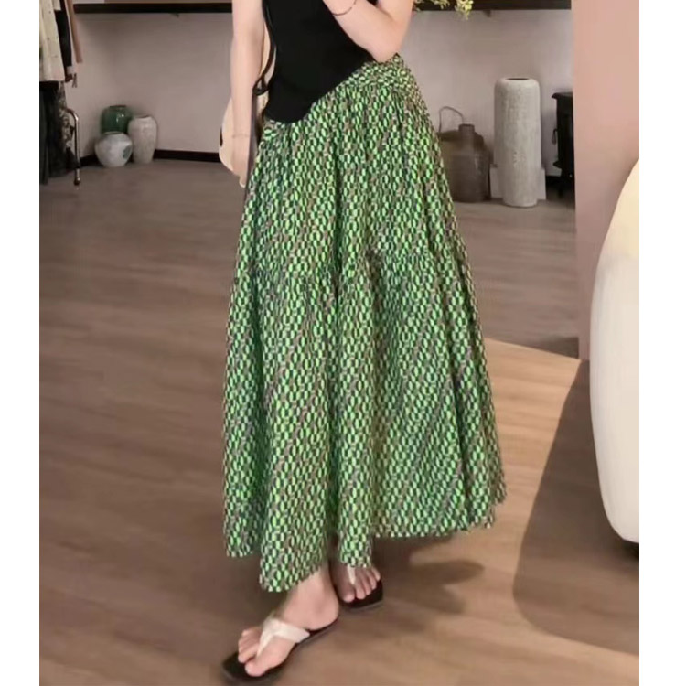 【夏央制衣厂】几何森林2025夏季半身裙松紧腰口袋大摆长裙女#8840