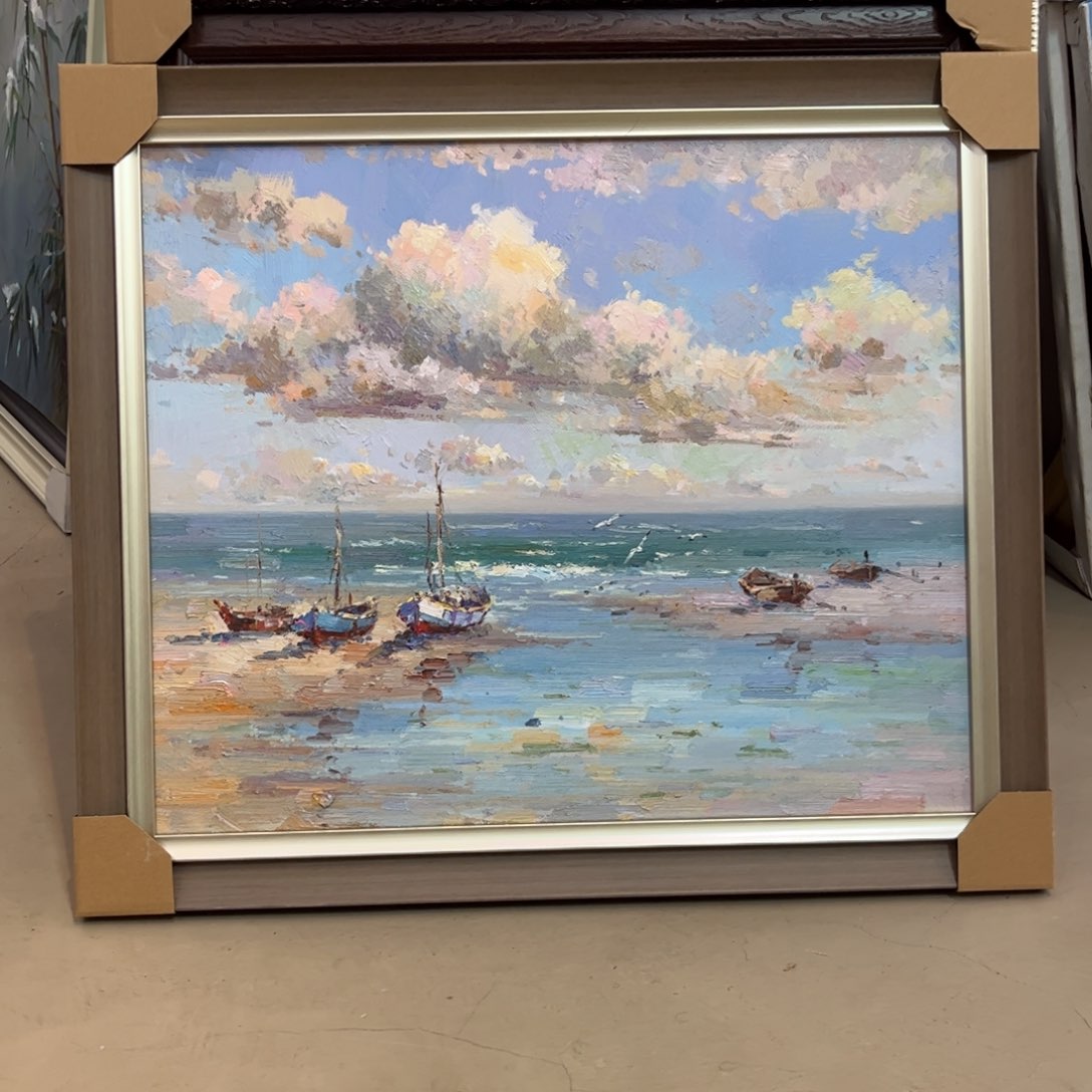 油画杨*进海景纯手绘油画带框60×70