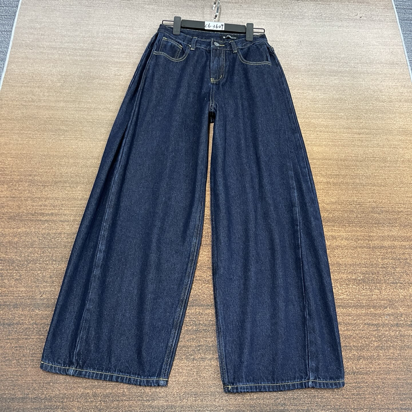 #C6-3609 加绒-抓绒 丹宁蓝折叠夹层大版弯刀阔腿裤 无弹（不换退）