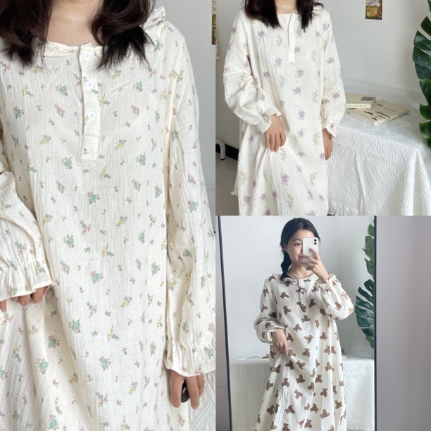 双层婴儿纱D宅同款小清新可爱休闲长睡裙家居服