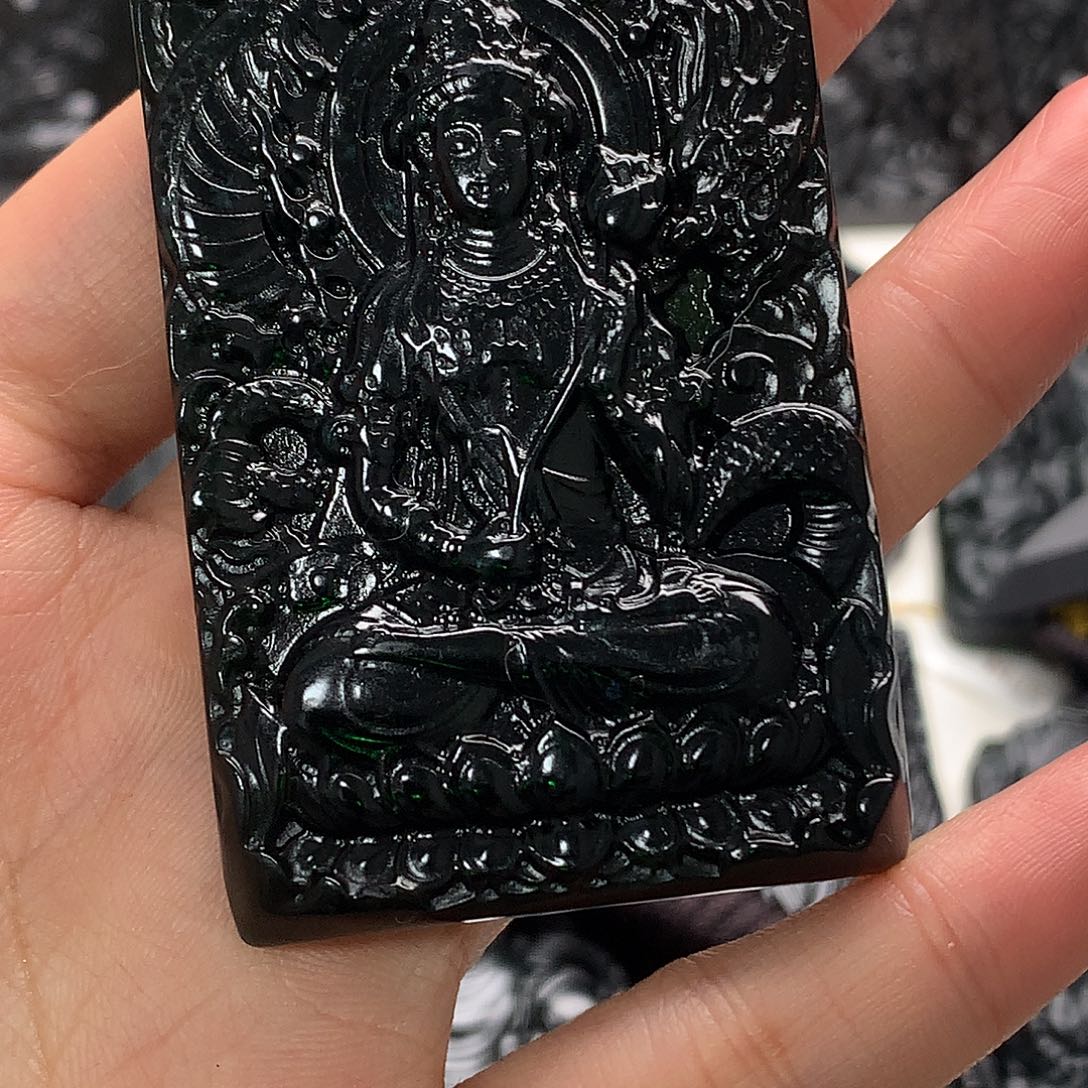 天然缅甸a货钢琴黑挂件