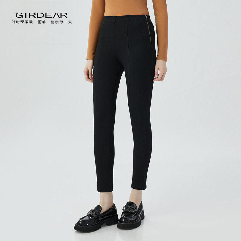 哥弟 长裤拉链常规轻职风弹力休闲裤保暖休闲春夏高腰1100245