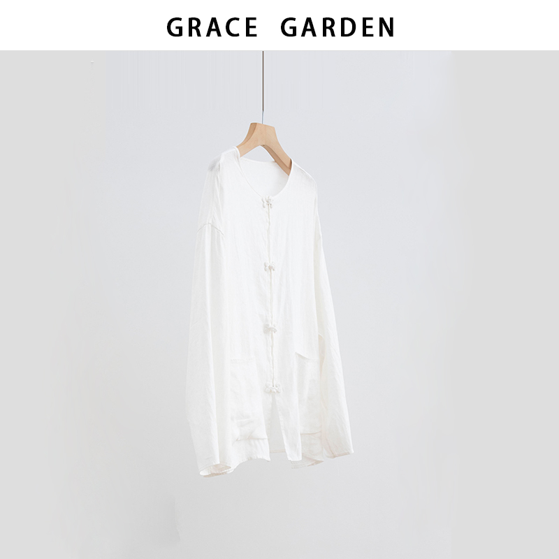 GRACE GARDEN【盘扣麻！】新中式对襟盘扣长袖麻衬衫NCY5C2003