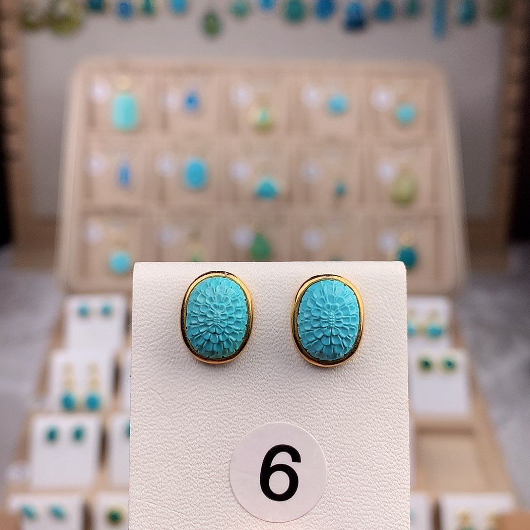 绿松石耳饰18K金镶嵌