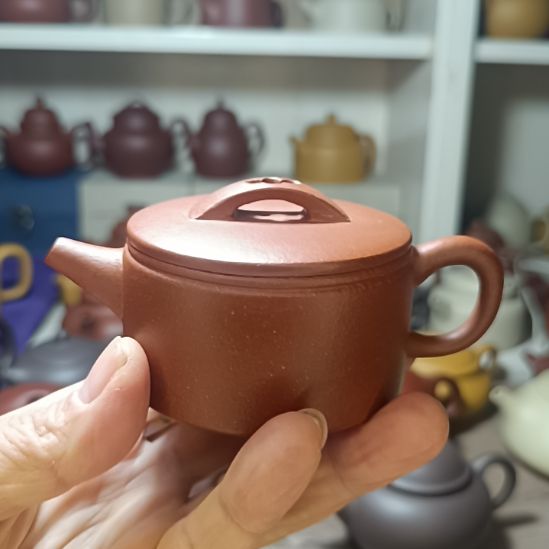 茶壶紫砂原矿红降坡粗砂汉瓦内推160cc半手工