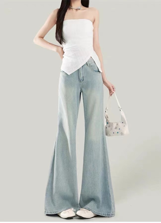 非主图款【梅兰竹菊春夏秋冬】全新阔腿微喇牛仔裤部分默认微瑕