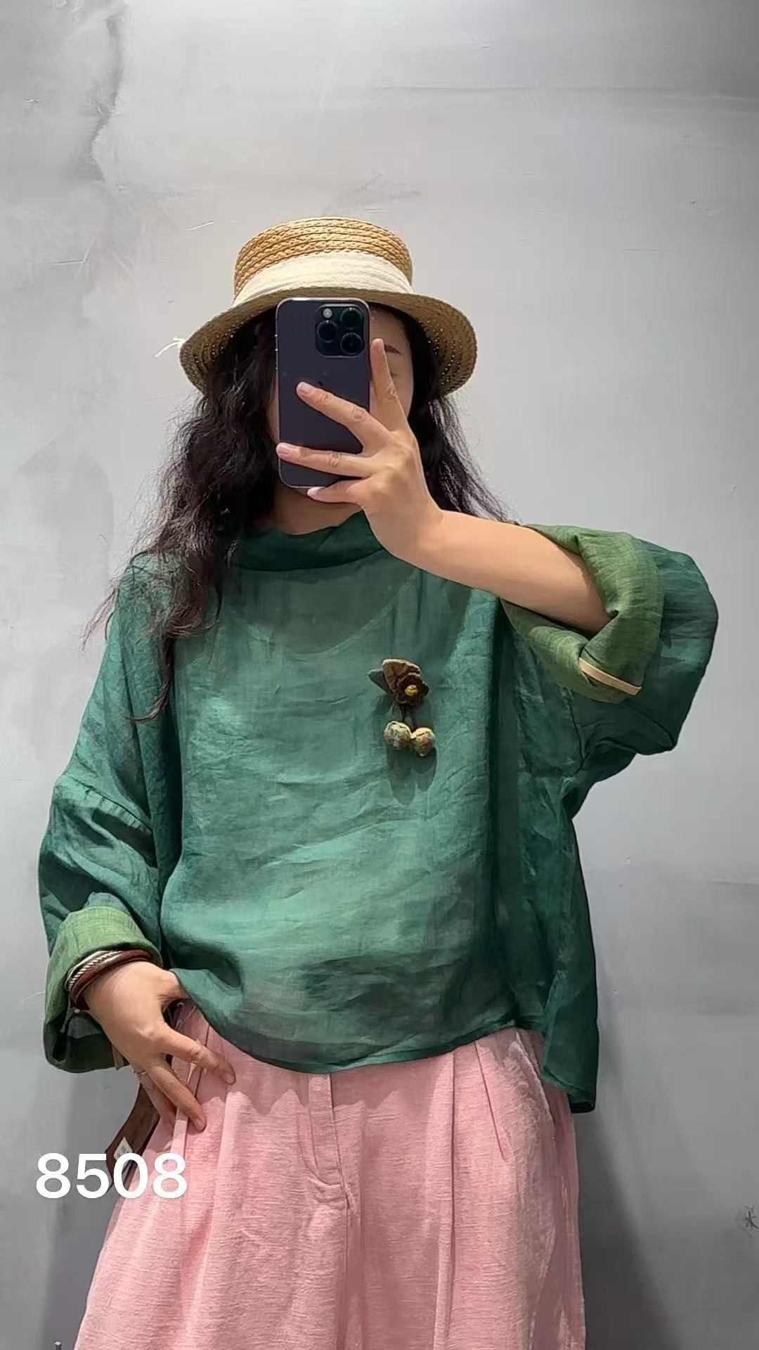 苎麻包边罩衫上衣
