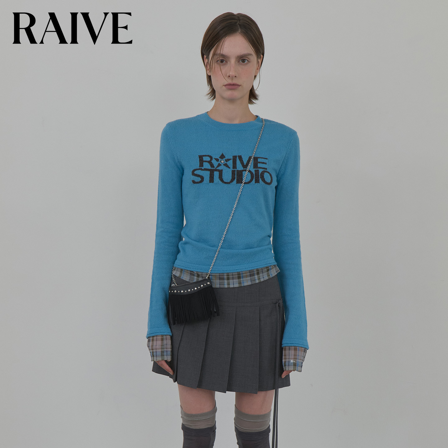 【RAIVE】星星针织衫2025秋冬新款女logo图案圆领修身内搭正肩上衣