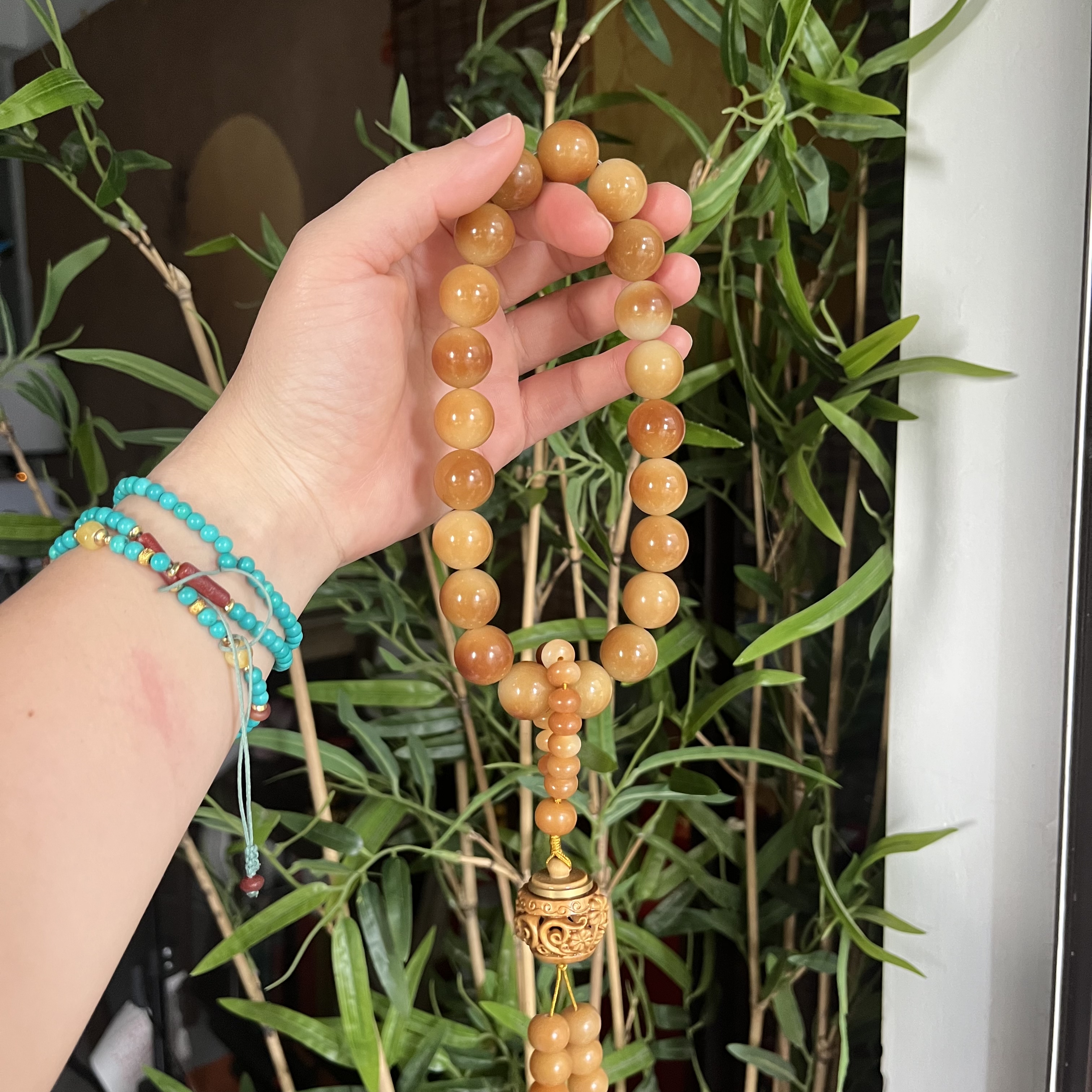 【精品菲料】大尺寸栗子色手持车挂念珠16mm21颗菩提