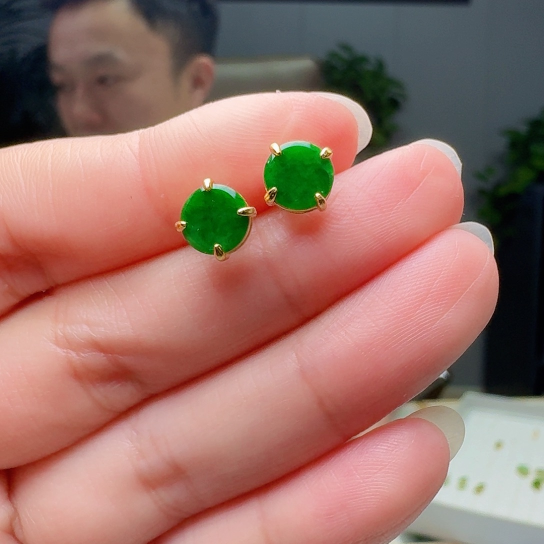 翡翠银S925镶嵌耳饰天然