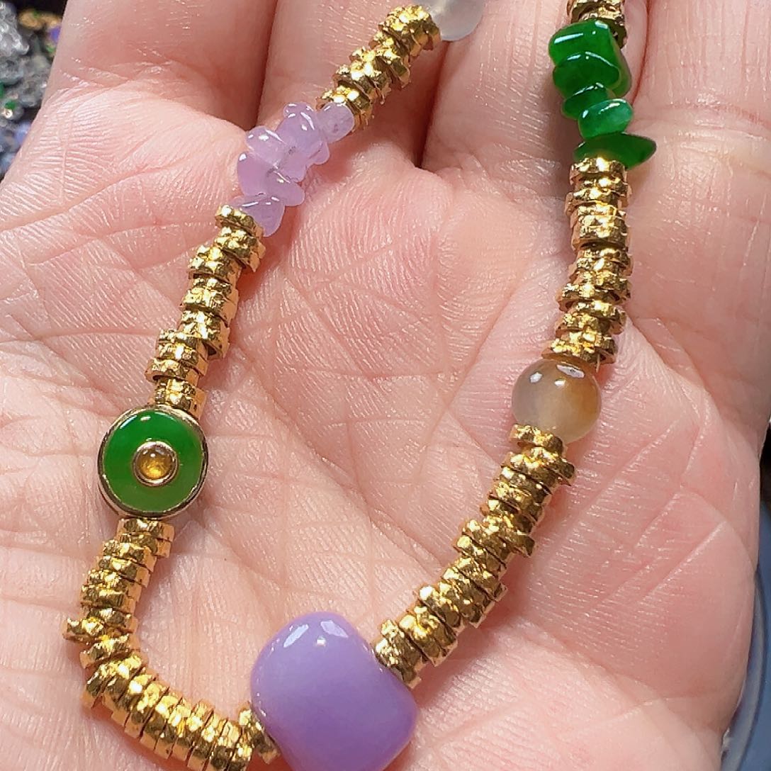 翡翠手链18K金镶嵌签收后24小时鉴赏期