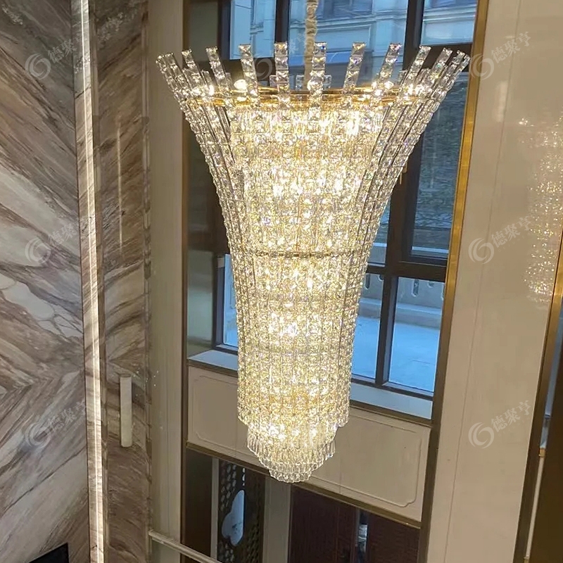 复式楼水晶吊灯轻奢现代别墅客厅中空吊灯楼梯间转角长吊灯大堂灯