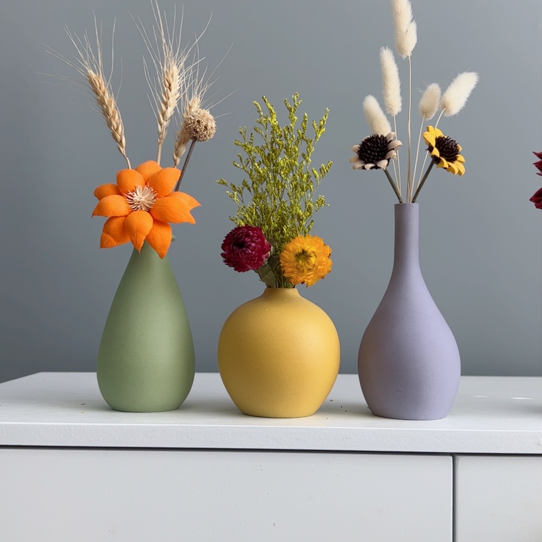 摆件陶瓷小花瓶摆件含花总高20-30cm