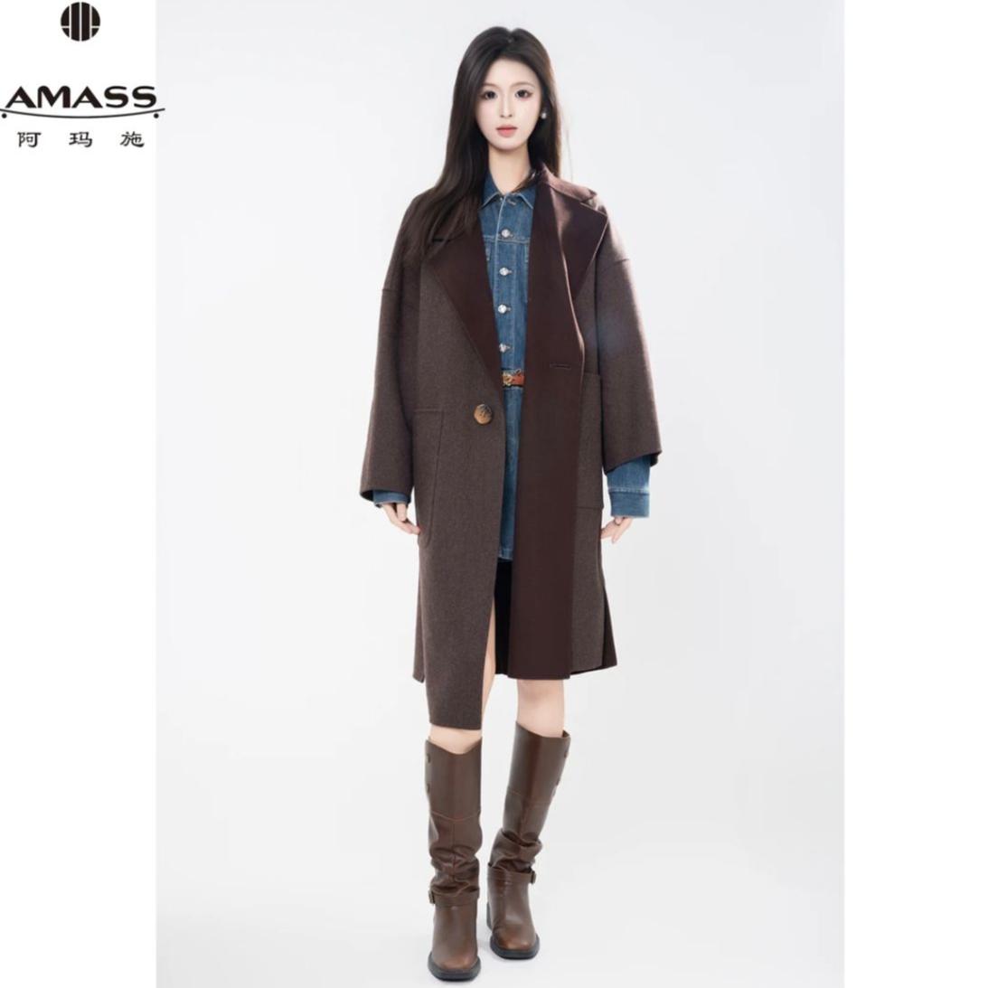 AMASS/阿玛施秋冬新款法式高级气质中长款羊毛双面呢大衣5400953