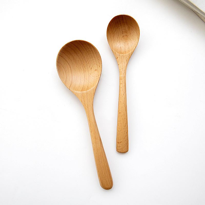home嗦螺蛳粉勺子简约家用榉木饭勺家庭分餐勺实木大圆口拉面勺子