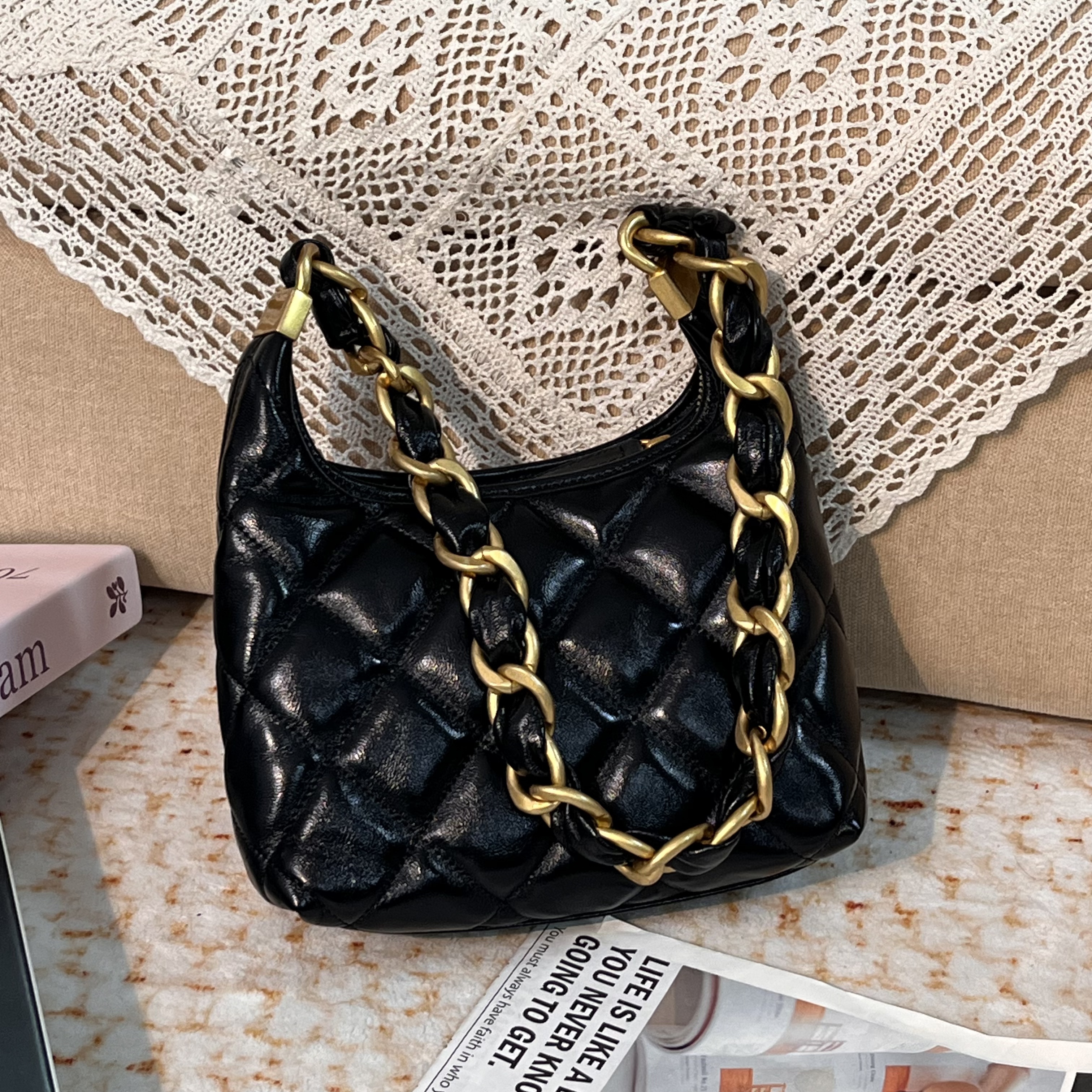 NightRose/夜玫瑰YOG161【24A】羊皮 22CM 新款高级感斜挎百搭女包