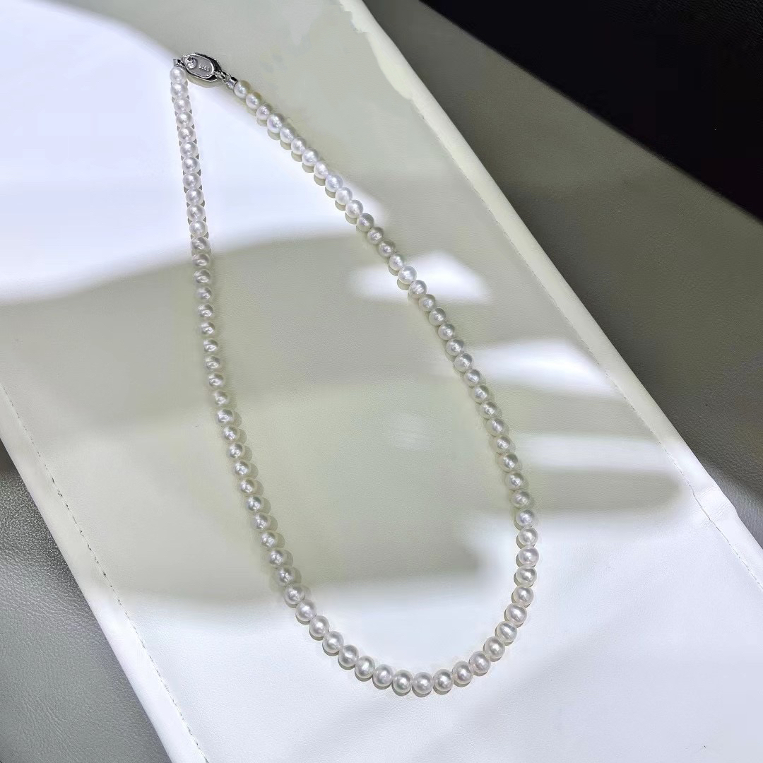 珍珠 无核淡水白珠满珠项链 S925银 5-6MM R069