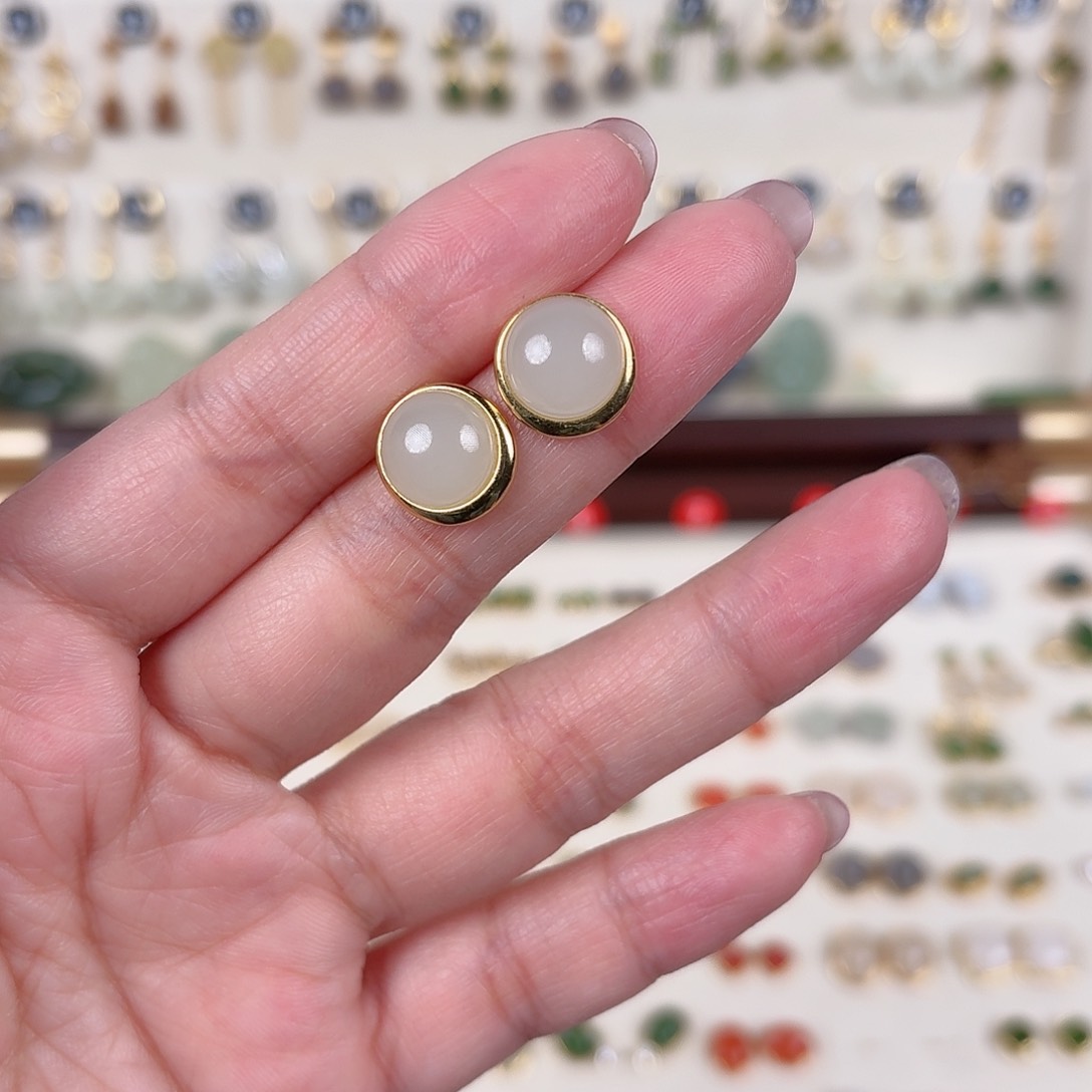 银S925镶嵌和田玉耳饰