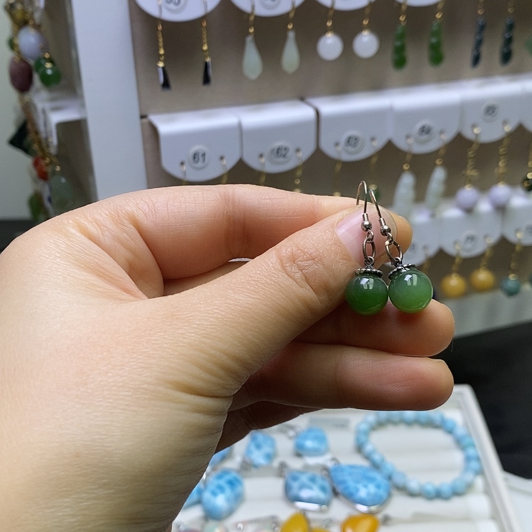 和田玉银S925镶嵌耳饰