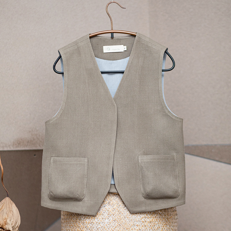 原创女装休闲百搭复古简约无袖马甲