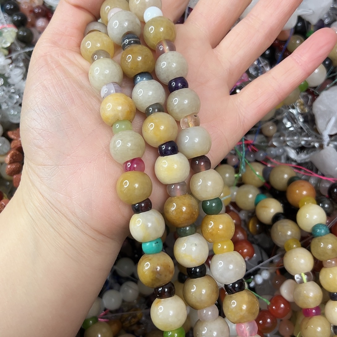 玛瑙/玉髓未镶嵌珠宝半成品，卡14老黄玉车轮➕卡8多宝圆珠