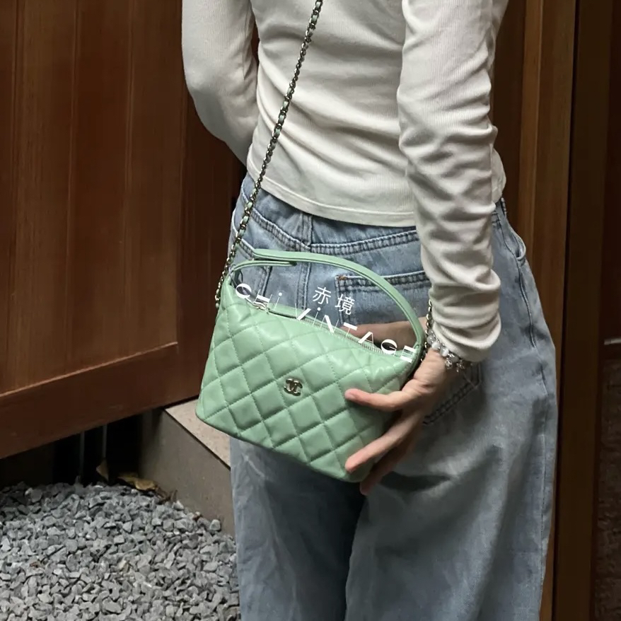 99新 Chanel/香奈儿 9184 绿色荔枝皮25chobo饭盒斜挎包芯片款