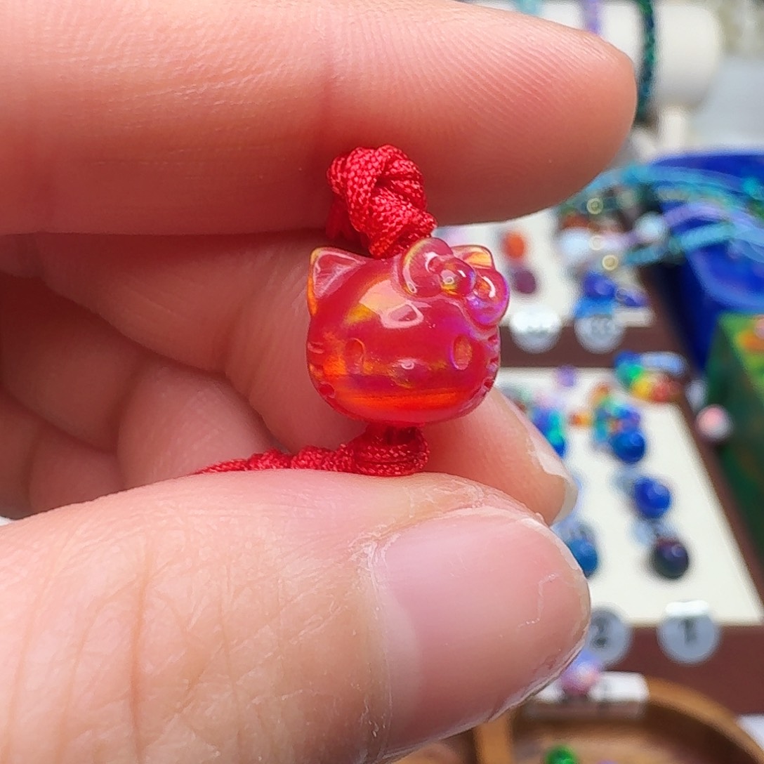 树脂制品人造欧泊卡10hallokitty橙红色单颗