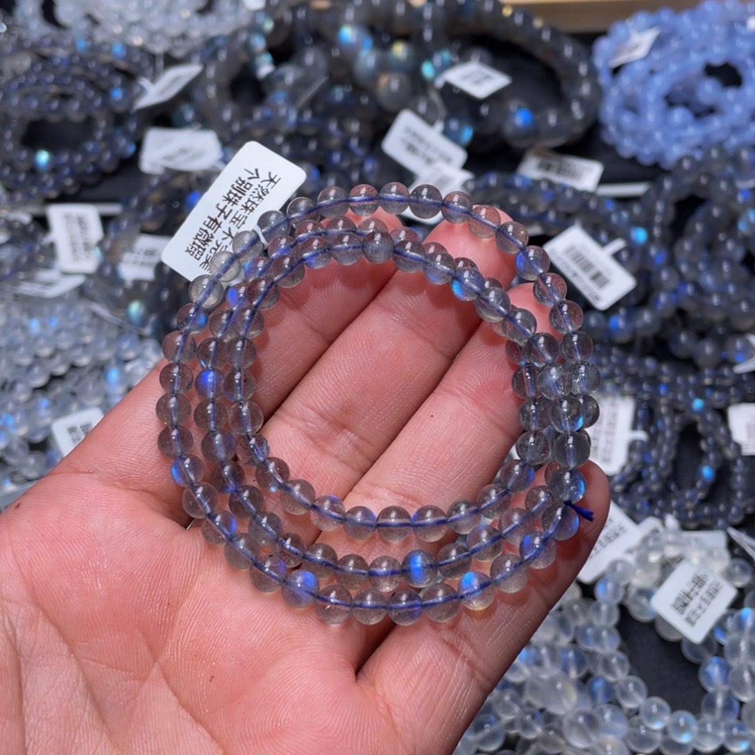 拉长石手链未镶嵌蓝光拉长石多圈手链5.5m