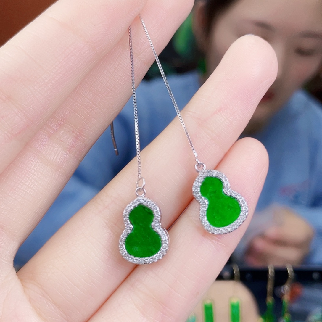 翡翠银S925镶嵌耳饰