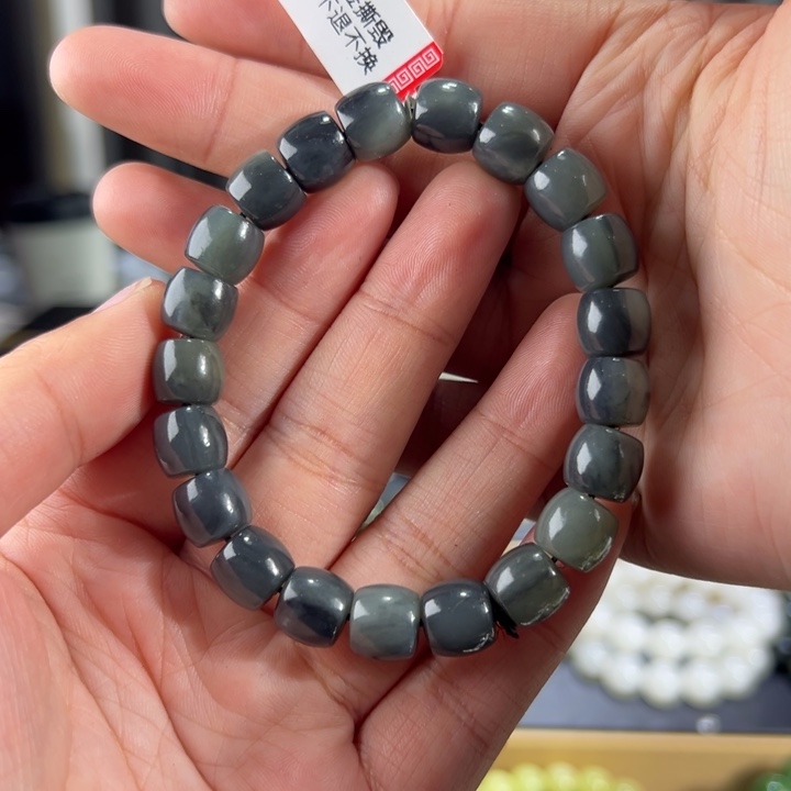和田玉手串未镶嵌新疆和田玉聚墨青花卡10直切