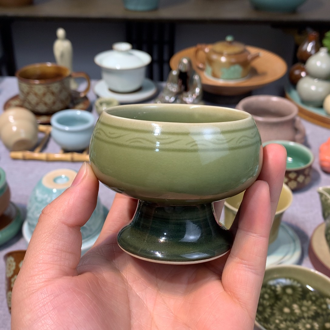 龙泉青瓷梅子青高脚杯
