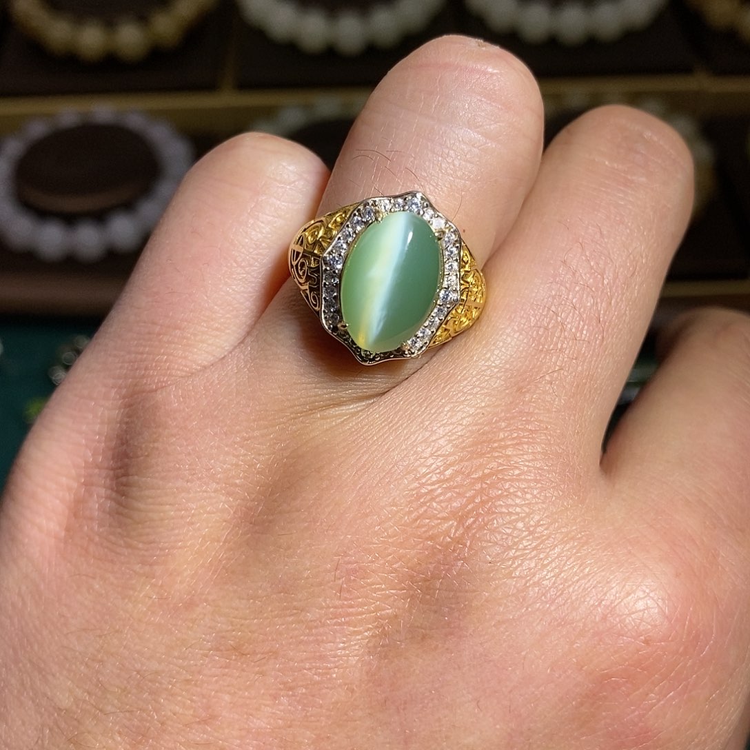 【闪购商品】银S925镶嵌戒指和田玉（碧玉）