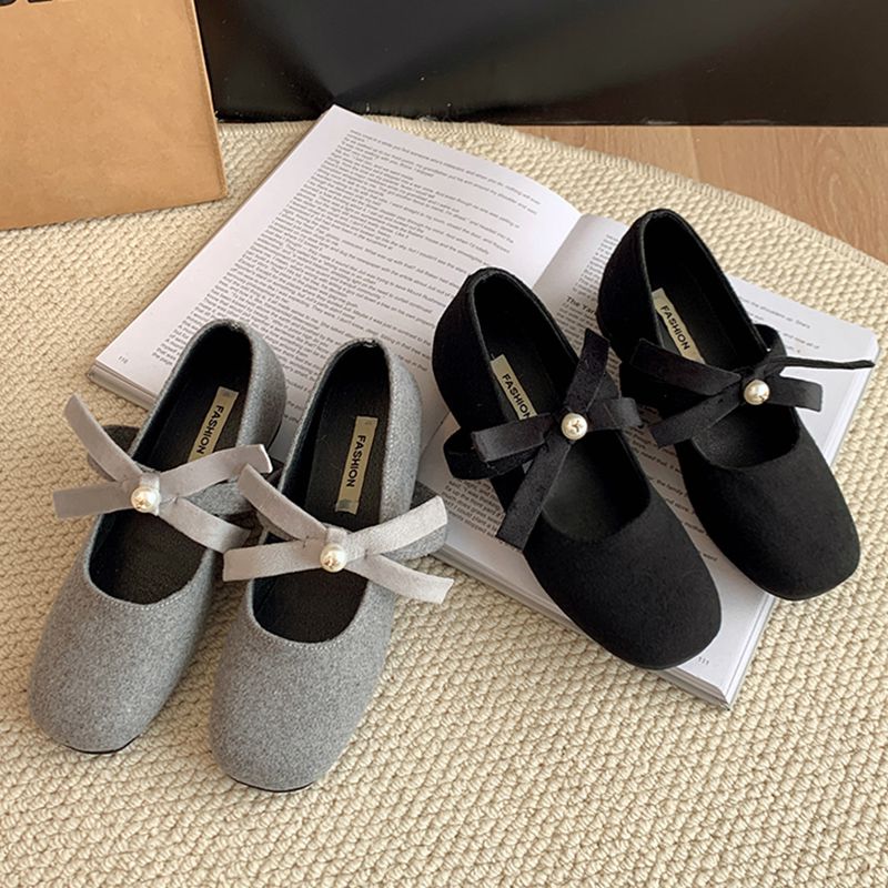 蝴蝶结坡跟单鞋豆豆鞋春季韩版圆头浅口女鞋内增高玛丽珍软底毛呢