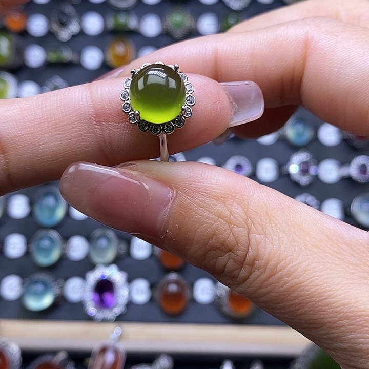 岫玉戒指银S925镶嵌小*野