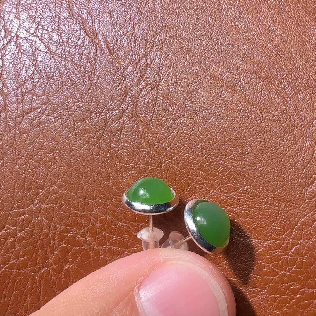 和田玉银S925镶嵌耳饰