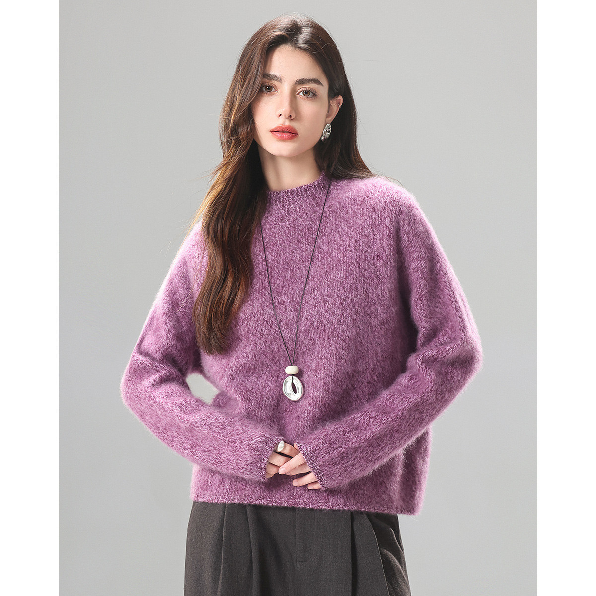 赛兔含山羊绒羊毛衫女厚款无缝拉毛羊毛衫202255107-1西红氏