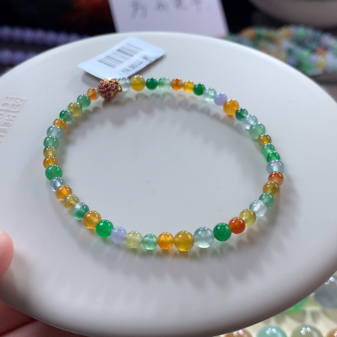 翡翠手链未镶嵌浓色复古敦煌色系小米多宝