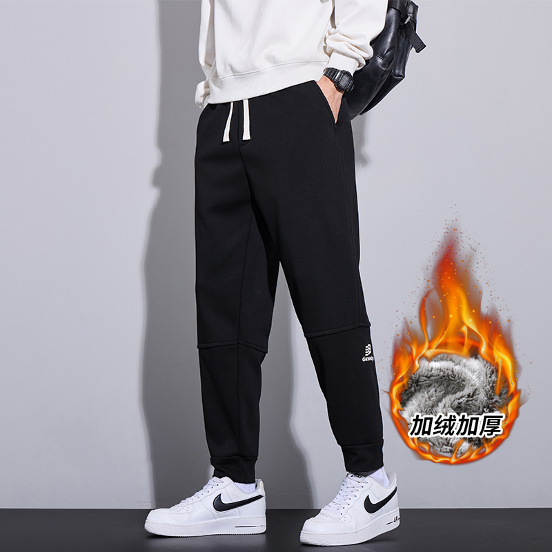 2025秋冬新款男生加绒卫裤时尚男士休闲裤厚款棉裤束脚九分裤韩版