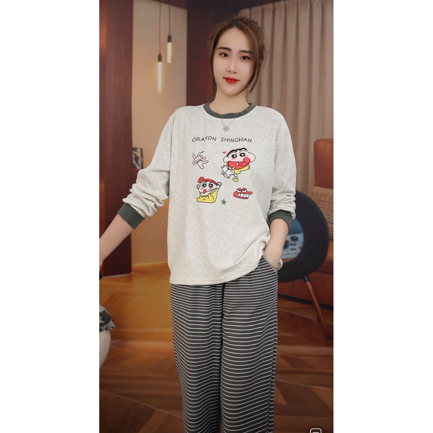 冬季加厚睡衣女新款爆款长袖长裤可外穿家居服套装（趣味小新）