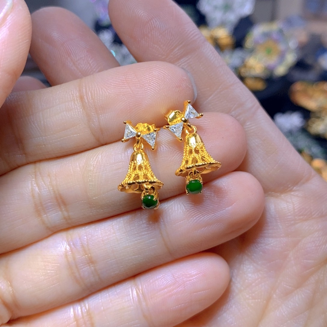 翡翠耳钉银S925镶嵌天然翡翠