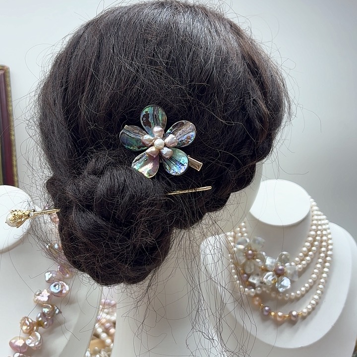 淡水珍珠发饰银S925镶嵌