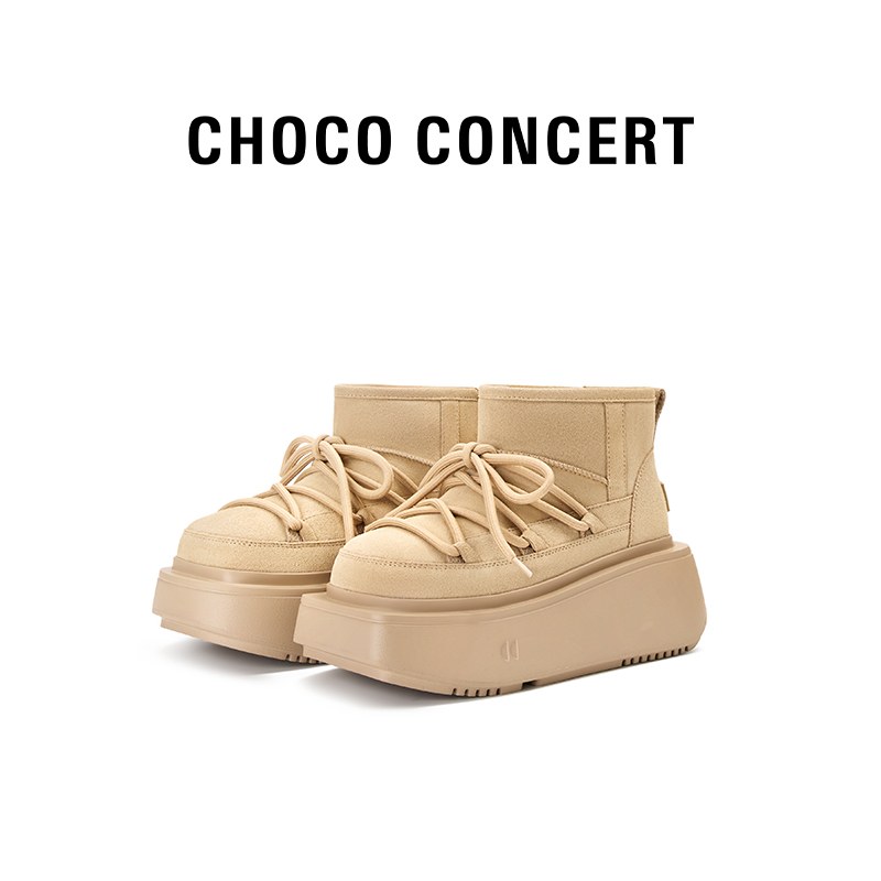 CHOCO CONCERT冬季新款流光风时尚舒适圆方绑带保暖厚底雪地靴