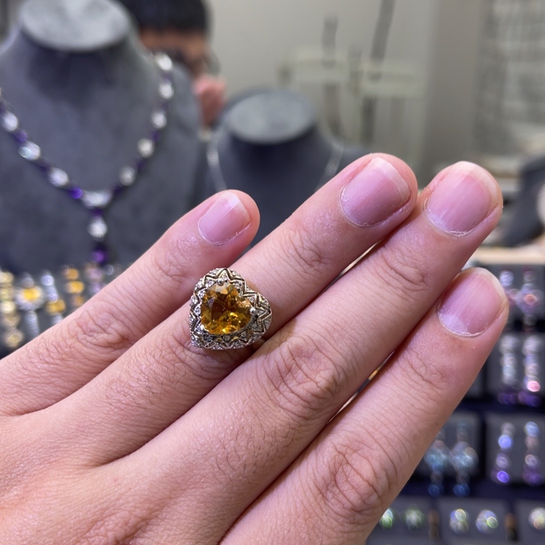 黄晶戒指银S925镶嵌……