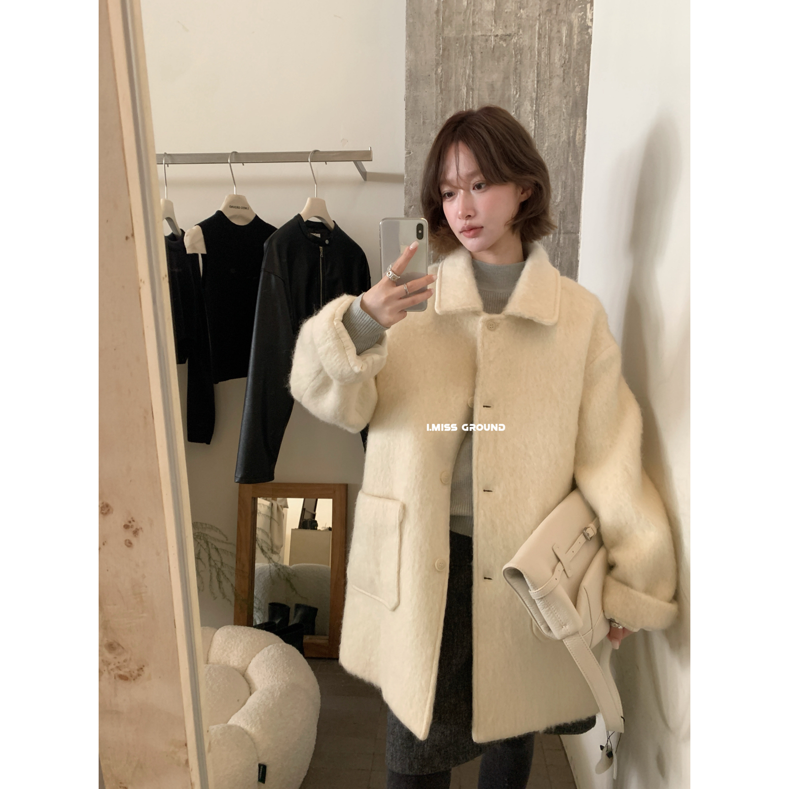 IMISS-冬上新韩标奶呼呼毛绒绒羊毛外套（含50羊毛）H70792秋冬冬季