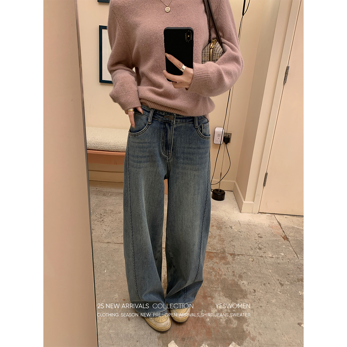 YESWOMEN【DA】蓝牛·美式浮雕阔腿加绒牛仔裤XY60510C2294