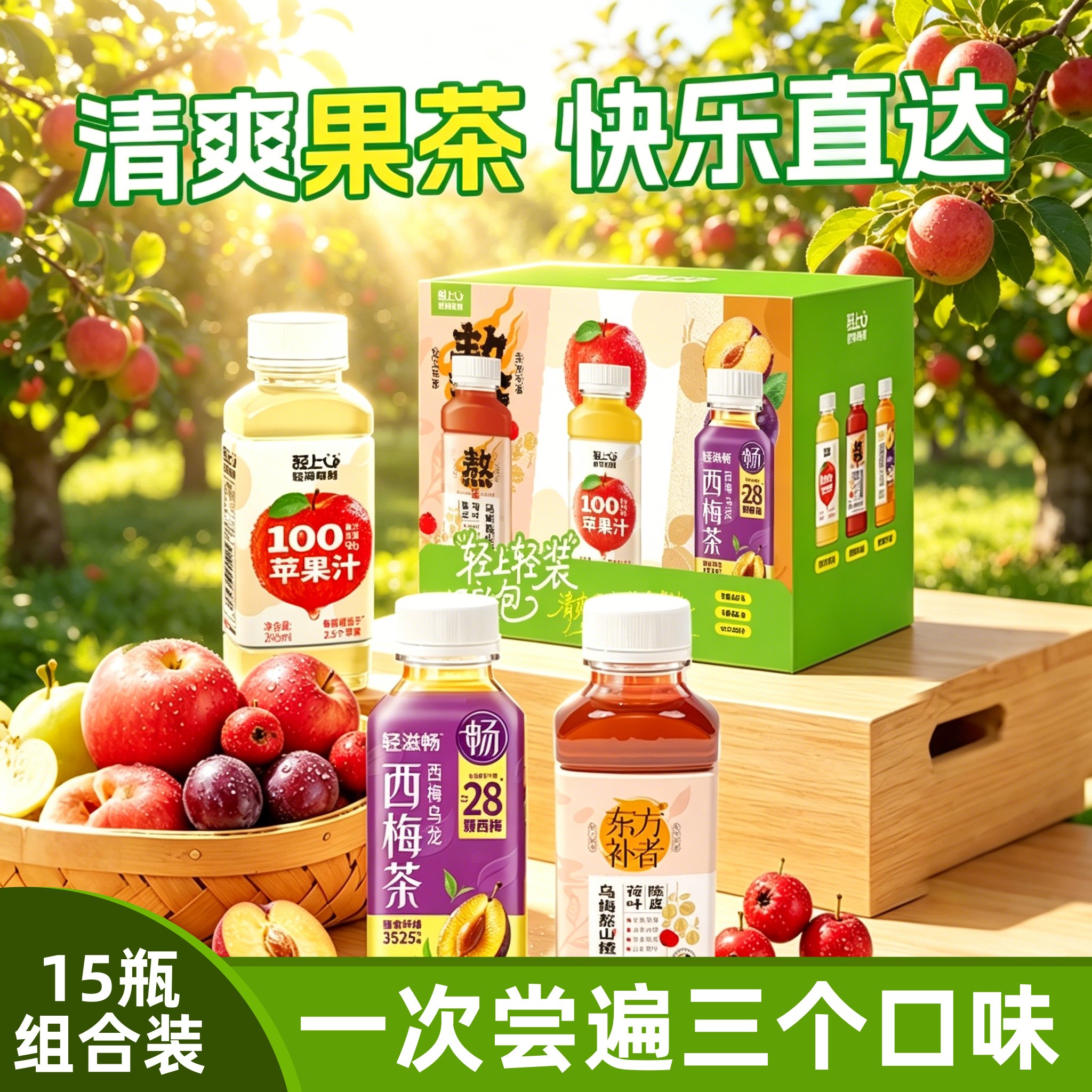 【15瓶组合装】轻上果蔬茶组合苹果汁乌梅山楂西梅茶