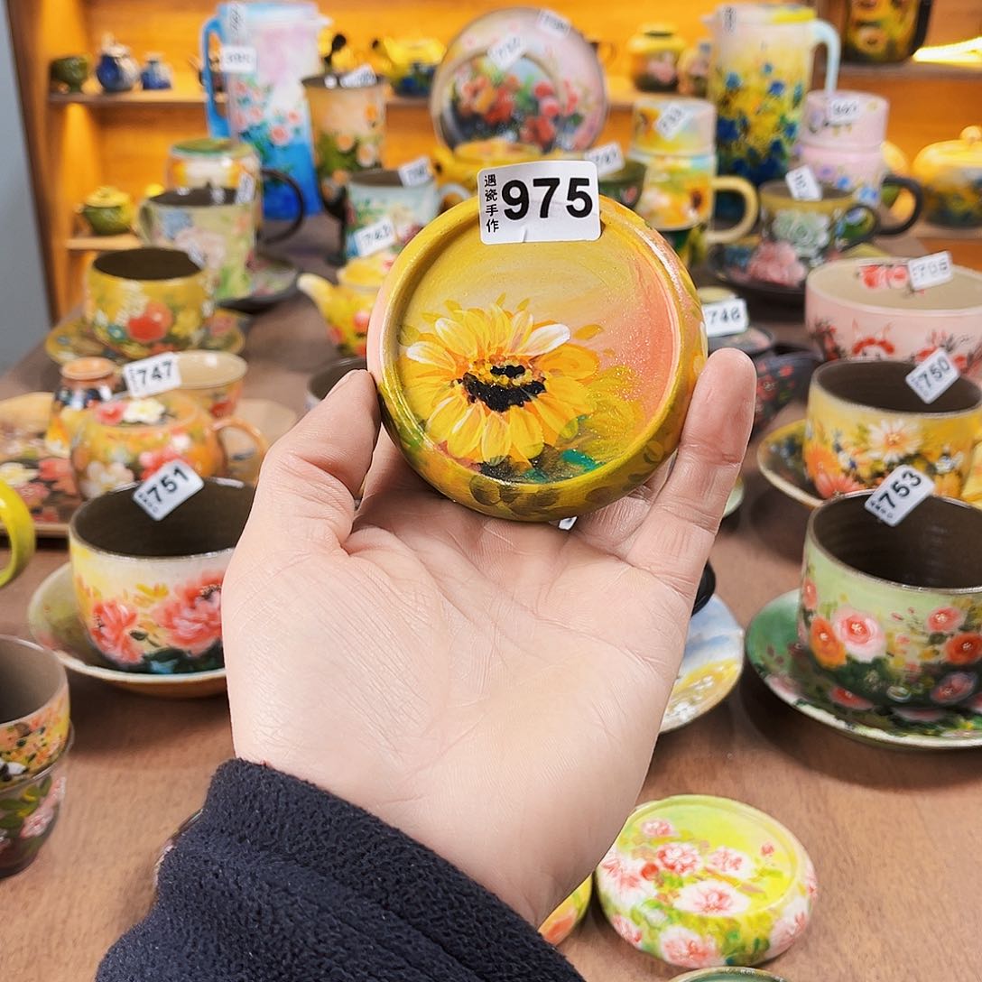 杯纯纯油画风盖置