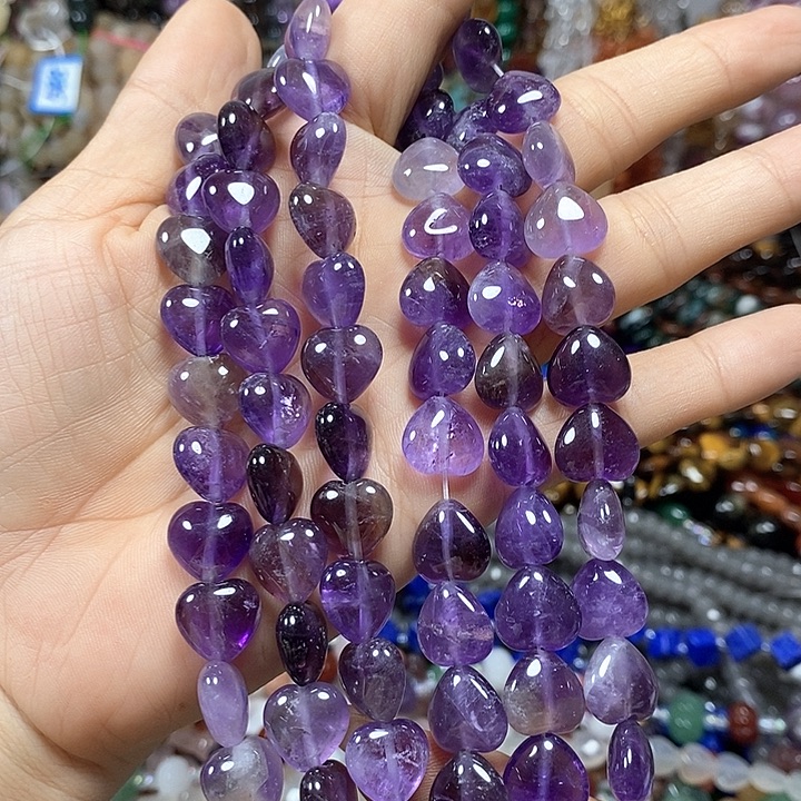 未镶嵌玛瑙/玉髓珠宝半成品天然紫水晶爱心卡12mm