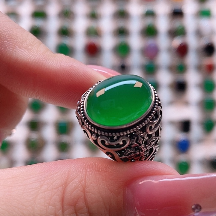 玛瑙/玉髓戒指银S925镶嵌